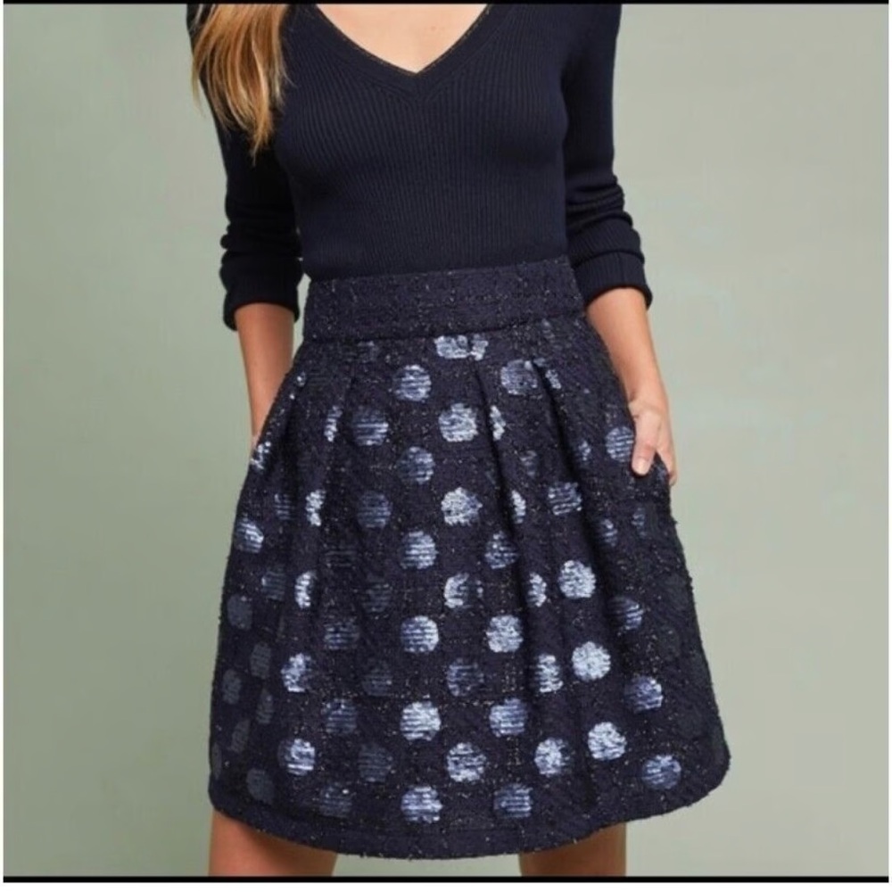 NWT Anthropologie Eva‎ Franco Sequin Polka Dot Tweed Skirt- 0